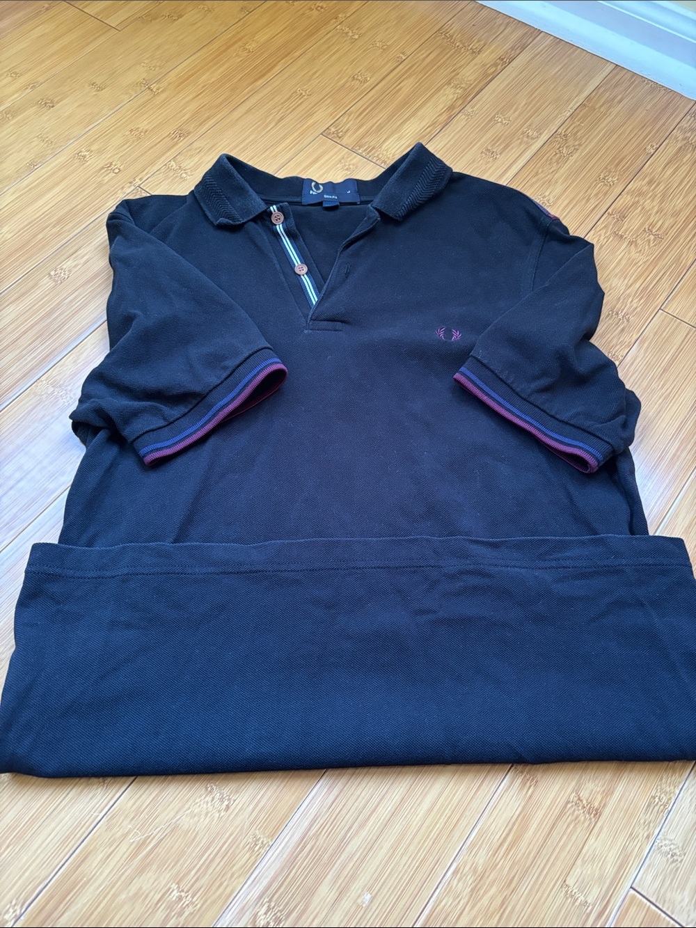 Fred Perry Black Polo with Burgundy and Navy Trim